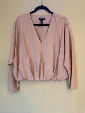 Express Blush V-Neck Draped Long Sleeve Top